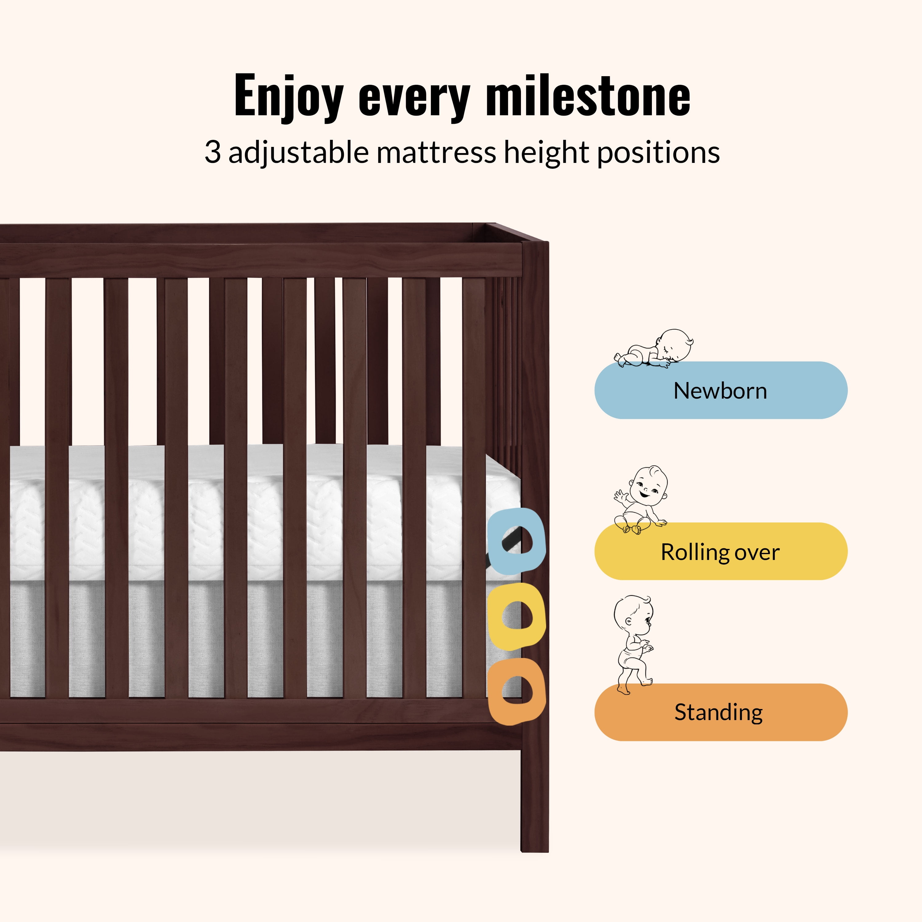 Dream On Me Synergy MOD 5-in-1 Convertible Crib, Converts from Baby Crib to Toddler Bed, Day Bed, Kids Bed and Full Size Bed, Three Adjustable Mattress Height Positions, Espresso