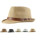 thumbnail image 2 of Men Sun Hat Solid Color Breathable Sun Protection Belt Decor Flat Top Sunshade Vintage Curled Edge Men Straw Hat Headwear, 2 of 7