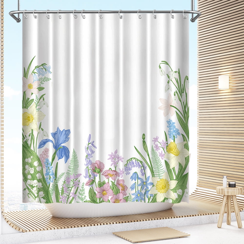 Colorful Floral Fabric Shower Curtain Farmhouse Rustic Bathroom Curtain 72x72in 