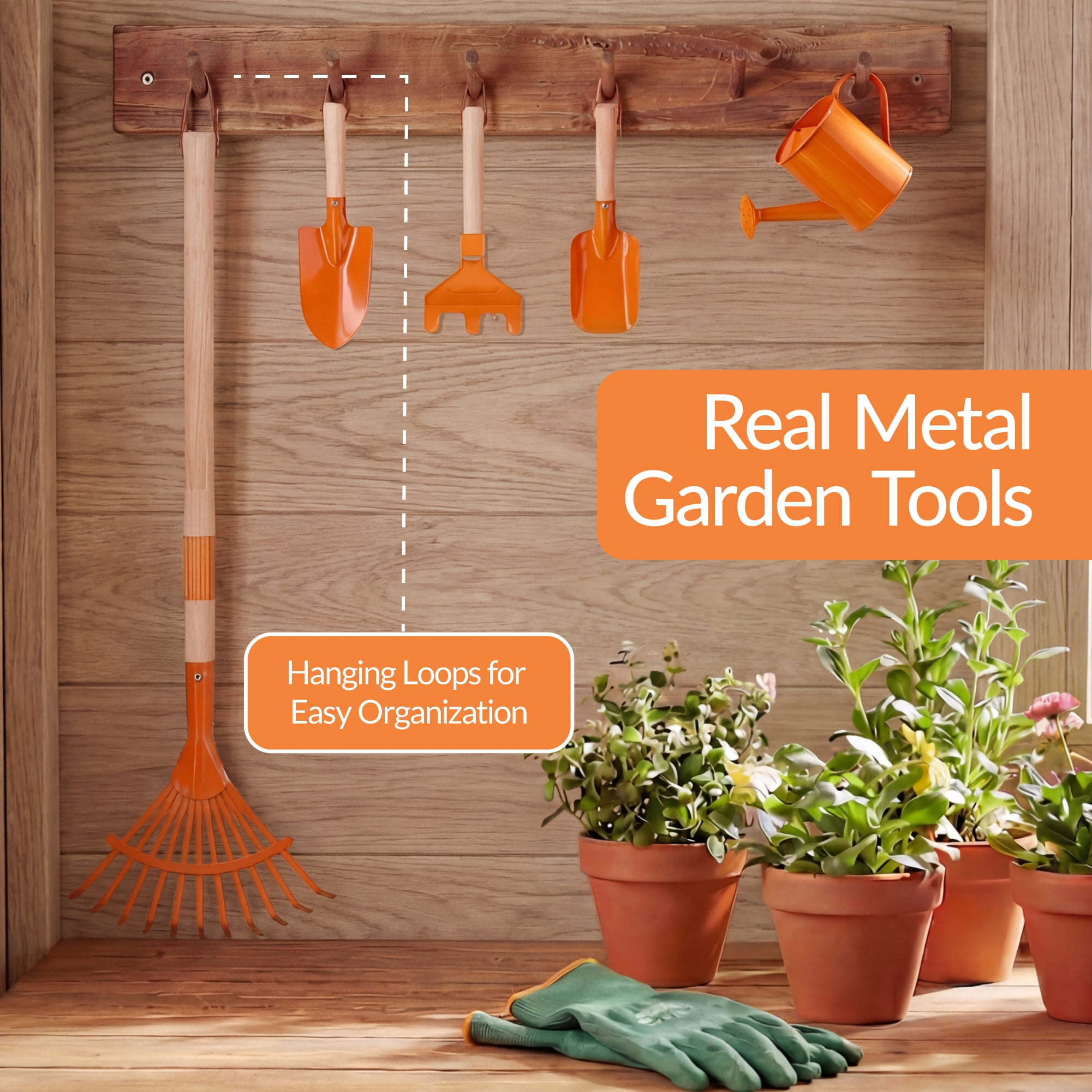 Best Choice Products Kids Wheelbarrow Gardening Tool Set 8 Piece with Metal Tools, Apron, Gloves Ages 3+ - Green/Orange