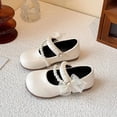 thumbnail image 2 of Viluyesy Girls Vintage-Inspired Flat Shoes – Soft-Sole Leather Lace-Up Dress Shoes with Pearl Bowknot and Delicate Lace Trim, Spring Summer Style Beige Size 7, 2 of 7