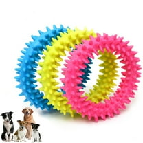 Walbest Durable Dog Squeaky Chew Toys for Aggressive Chewers Dental Teething Cleaning, Non-Toxic Soft Natural Rubber, Cute Ring Design -3.54 inches (Random Color)