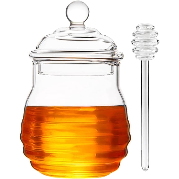 Wzw Glass Honey Jar Honey Jar with Dipper and Lid Glass Storage Container for Home Kitchen Store Honey and Syrup 10 Ounce