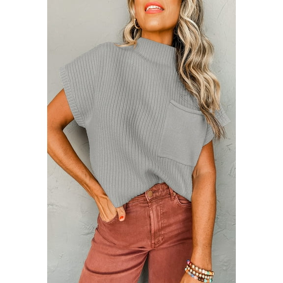 Redhotype Chic Gray Ribbed Sweater | Patch Pocket | Fit for Any Occasion!