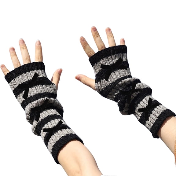 Chuancc Women's Long Fingerless Gloves - Warm Windproof Winter Knit Half Finger Typing Gloves with Wrist Cuff Black One Size