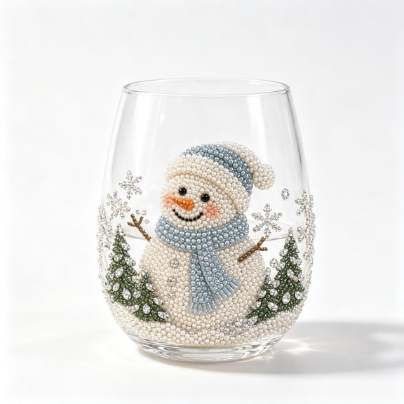 Christmas Glass Art Cup, Decor Drinking Glass Cup, Stemless Wine Glasses Holiday Glassware for Coffee, Tea, Juice, Milk, Xmas Party Home Festive Decor Gifts (Snowman)
