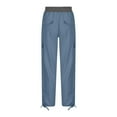 thumbnail image 5 of Full-Length High Waisted Cargo Pants for Women Blue Leisure Splicing Weekend Solid Color Tie Multi Pocket Trousers Outdoor Casual Sports Overalls Loose Sweat L, 5 of 5