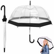 Clear Bubble Umbrella Adults Girls Long Stick Rain See Through Dome Black Trim