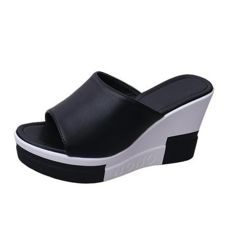 

Sandals Women Fashion Dressy Cowhide Woven Sole Platform Wedge Resort Sandals Thick Soled Wedges Casual Shoes Womens Shoes Slip On