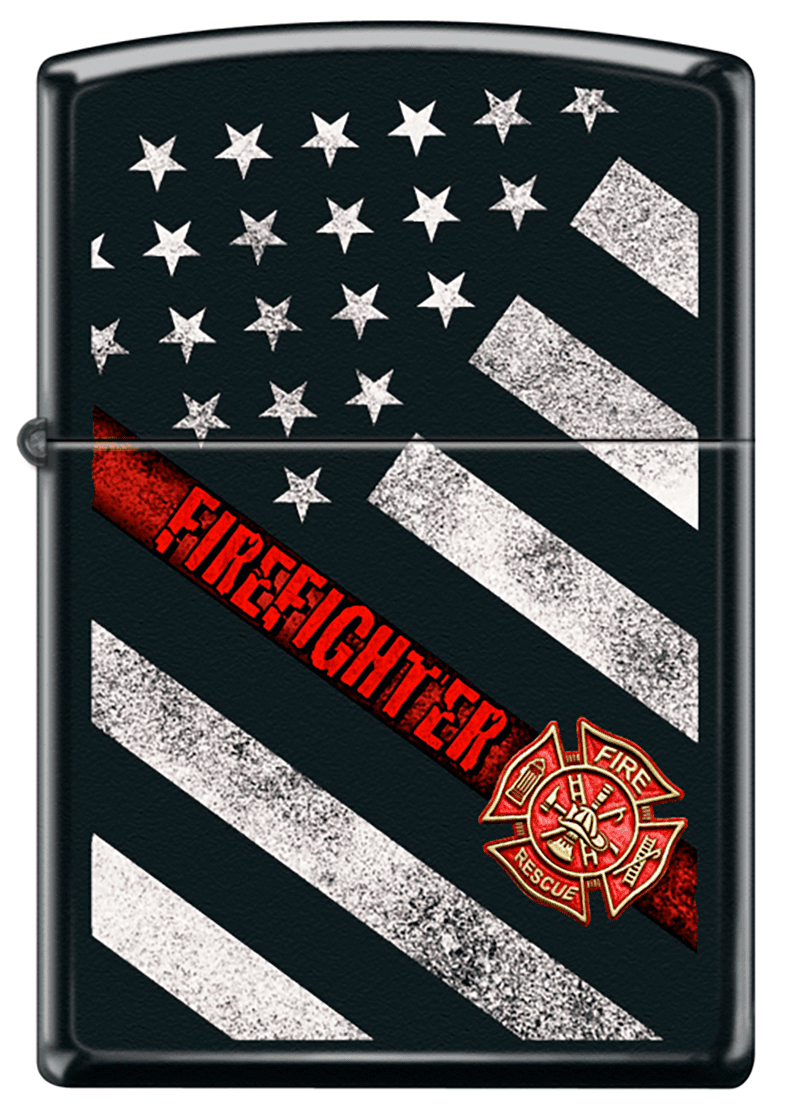 Firefighter Rescue American Flag Black Matte Heroes Zippo Lighter