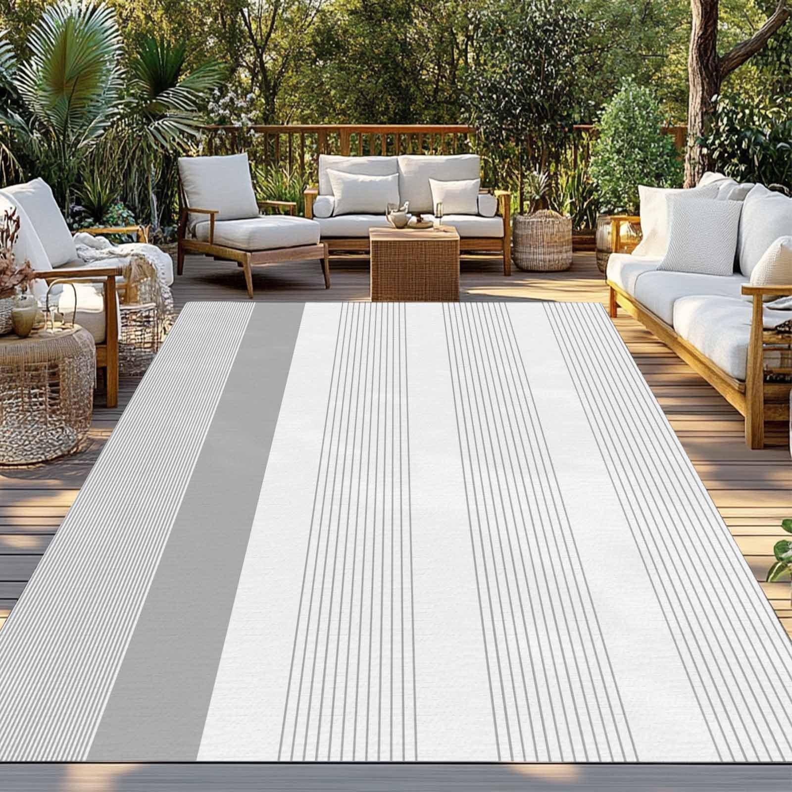 6' x 9' Outdoor Rug, Grey Stripe Outdoor Washable Rug Large Floor Carpet, Modern Abstract Monochrome Geometric Non Shedding Area Rug for Outside Patio RV Porch Deck Balcony Camping Living Room