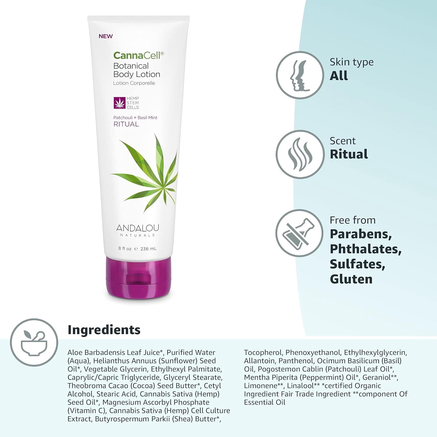 Andalou Naturals Lotion - Patchouli and Basil Mint - 1 Each - 8 fl oz.