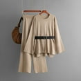 thumbnail image 2 of YOIAVAIOY Women 2 Piece Outfits Belt Pullover Sweater Wide Leg Pant Lounge Set Winter Work Business Sets Knitted Casual Solid Matching Sets Khaki Free Size, 2 of 4