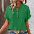 thumbnail image 6 of RYRJJ Womens Cotton Linen Henley Shirts Summer Casual Loose Fit Comfy Blouses V Neck Button Down Short Sleeve Tops with Pocket(Green,XXL), 6 of 9