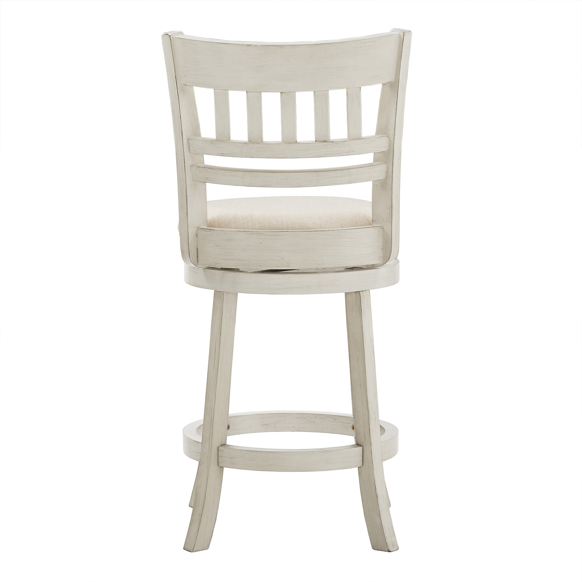 Weston Home Shapel Lattice Back 24"H Swivel Counter Height Stool, Antique White Finish, Beige Linen