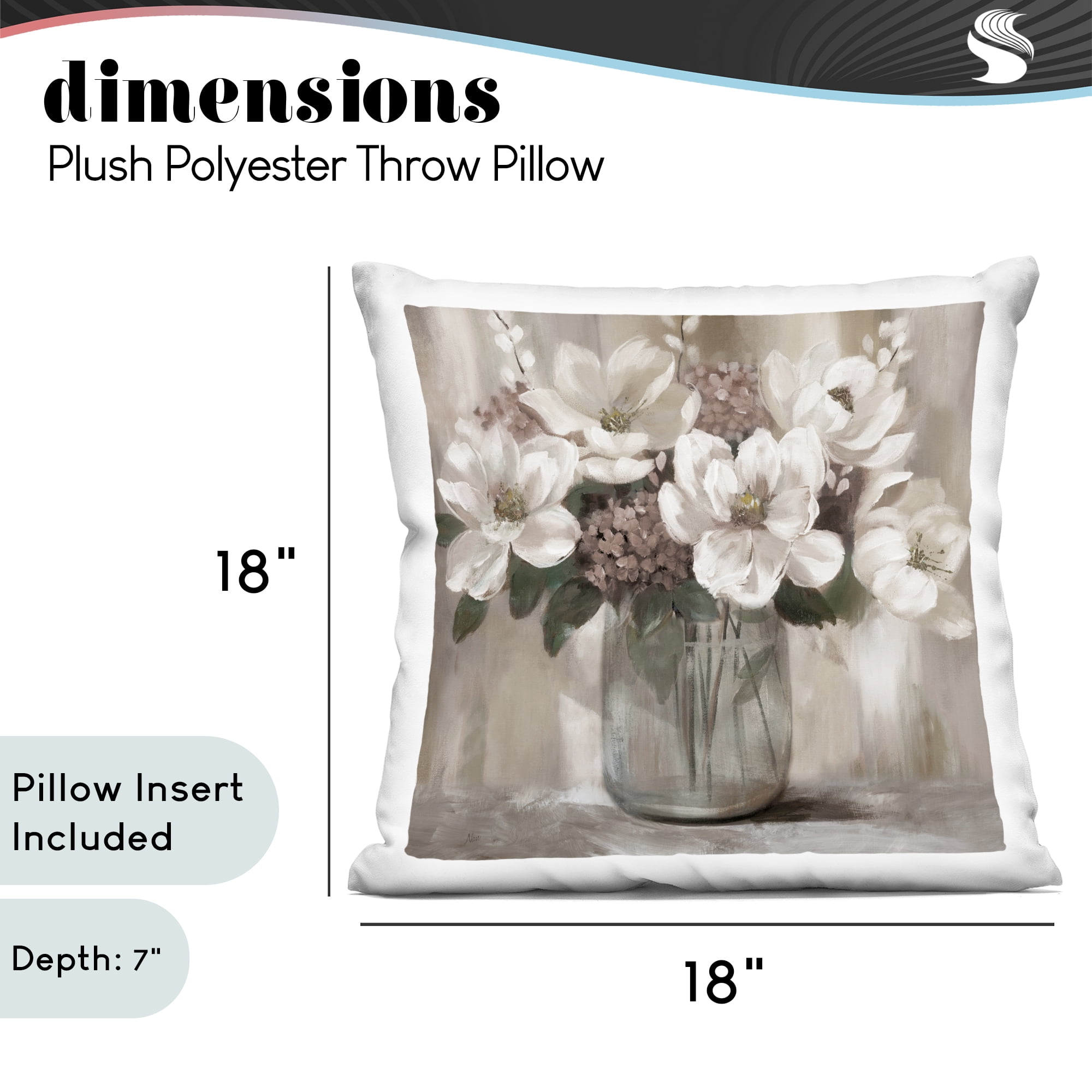 Stupell Industries Ivory Magnolias Vase Decorative Printed Throw Pillow, design by Nan, 18 x 7 x 18