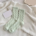 thumbnail image 2 of CUZIBR Cozy Socks For Women Solid Color Knit Cotton Crew Socks Stockings Cozy Soft Blend Textured Everyday Wear Casual Breathable Socks,Green,One Size, 2 of 3