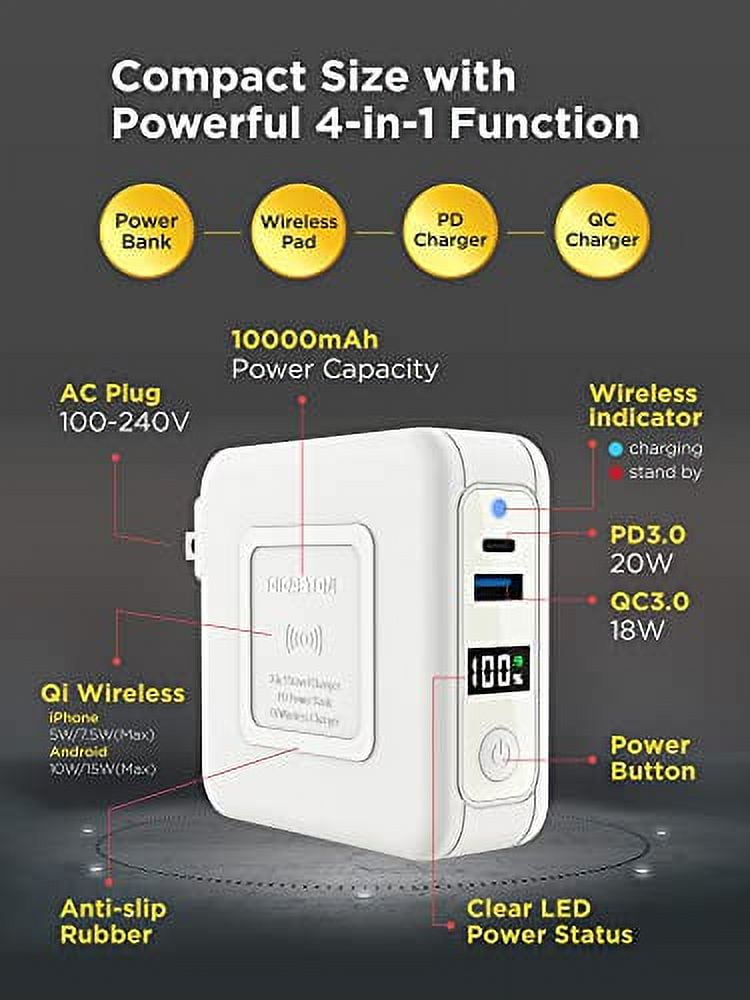 Gigastone 4-in-1 10000mAh Qi Wireless Portable Charger 20W Wireless Power Bank GS-QP-10200W-R
