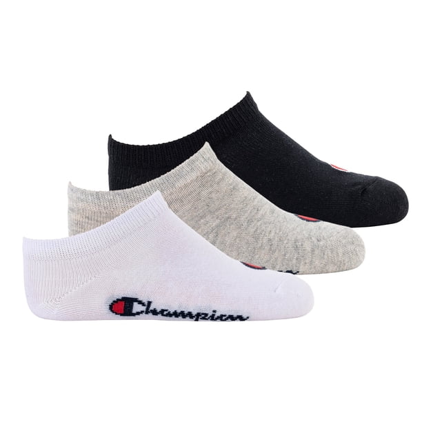 Champion Calcetines para Niños, Paquete de 3 - Sneaker, Color sólido Negro/Gris/Blanco 27-30
