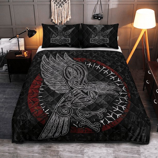 Funda Doona Vikinga - Juego de Cama Colcha Vikinga - Runa Cuervo Rlt12