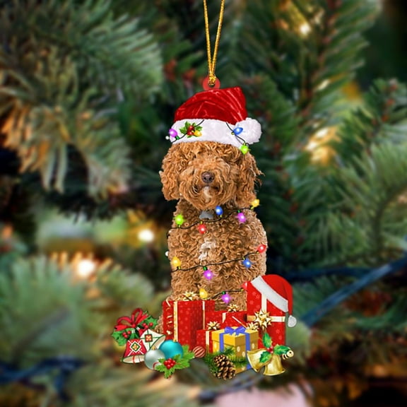 Acrylic 2D FLAT RED Labradoodle-Dog Be Christmas Tree Hanging Ornament