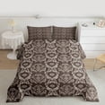 thumbnail image 2 of jejeloiu Vintage Boho Floral Full Size Comforter Sets,Brown Beige Damask Print Bedding Sets For Men Women Reversible 3 Pieces, 2 of 8