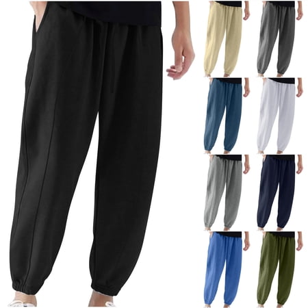 YHAJDS Men Drawstring Jogger Pants Solid Color Pocket Sport Tapered Casual Bottoms