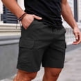 thumbnail image 2 of USNSM Cargo Shorts for Men Drawstring Elastic Waist Shorts with Multi Pockets Solid Color Casual Workout Sport Pants Black S, 2 of 9