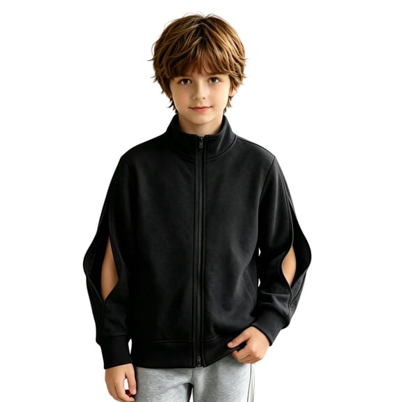 Toddler Boys Zip-Up Hoodie Sweatshirt with Front Pockets Long Sleeved Solid Hoodie Winter Sweaters ,Size 4-5T , Black