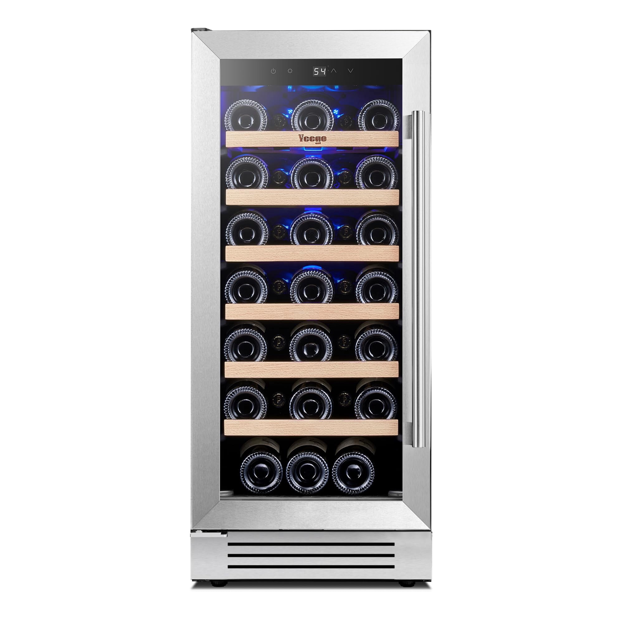 Yeego Wine Fridge Cooler - 15 Inch Wine Fridge Hold 33 Bottles, 40-65°F Wine Refrigerator Glass Door, Built in, Freestanding Under Counter