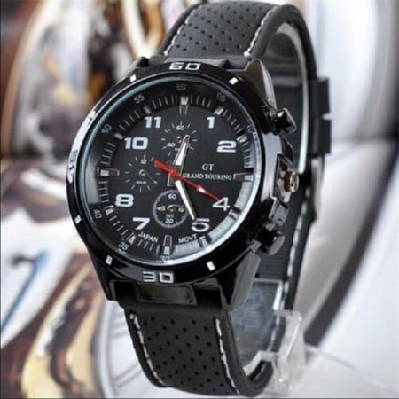 GT F1 GRAND TOURING Silicone Band Quartz Analog Sport Watch , BLACK & WHITE