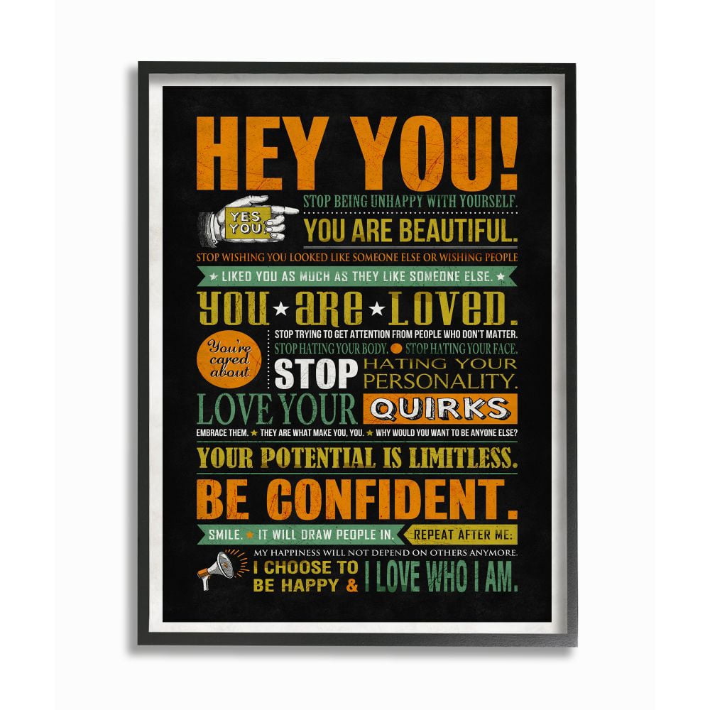 Stupell Industries Hey You Inspirational Neon Word Design Framed Wall Art by Ester Kay