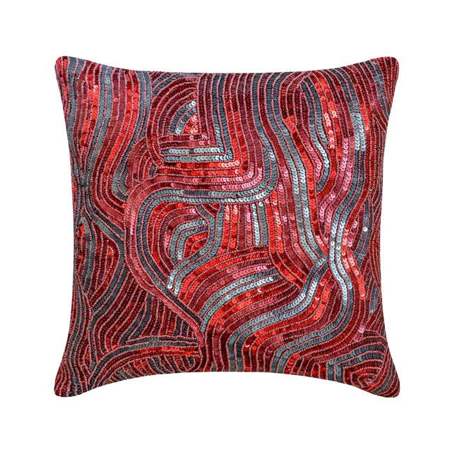 Toss Pillow Cover, Red Shams, Sequins and Beaded Pillow Shams, 24x24 inch (60x60 cm) Pillow Sham, Square Silk Pillow Shams, Pillow Shams, Modern Style, Abstract Pattern - Red Love