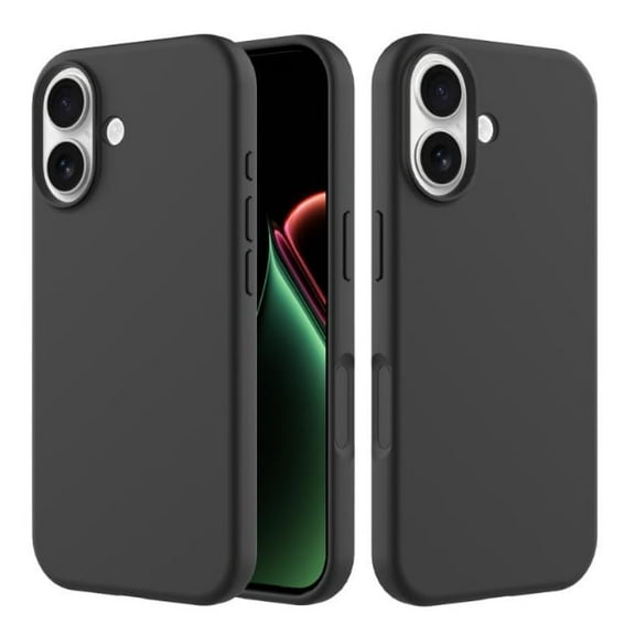 Liquid Silicone Soft Microfiber Case for iPhone 17 with Tempered Glass Screen Protector - Black