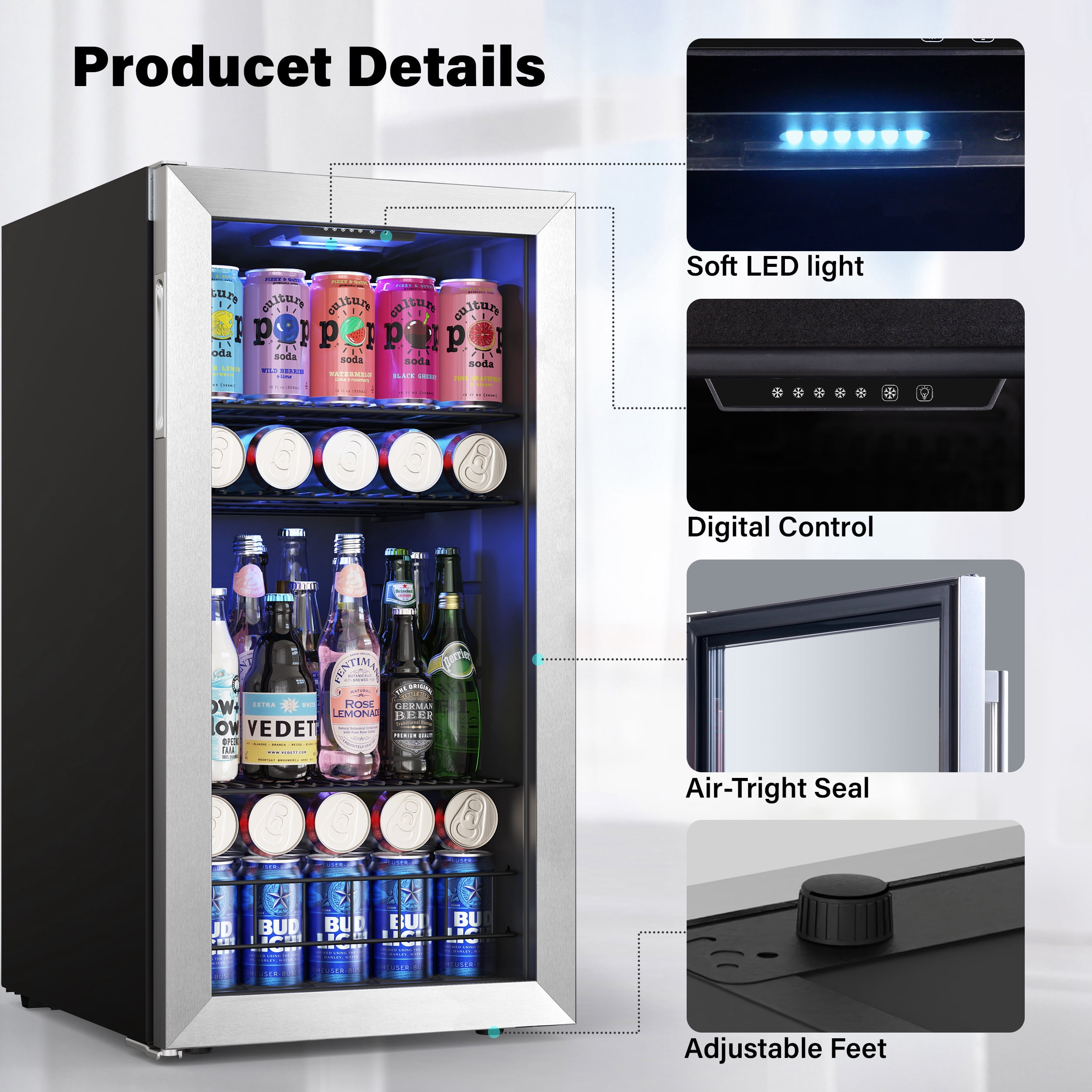 Yeego Beverage Cooler, Freestanding Beverage Refrigerator with Glass Door, 190-242 Can, 2Pack