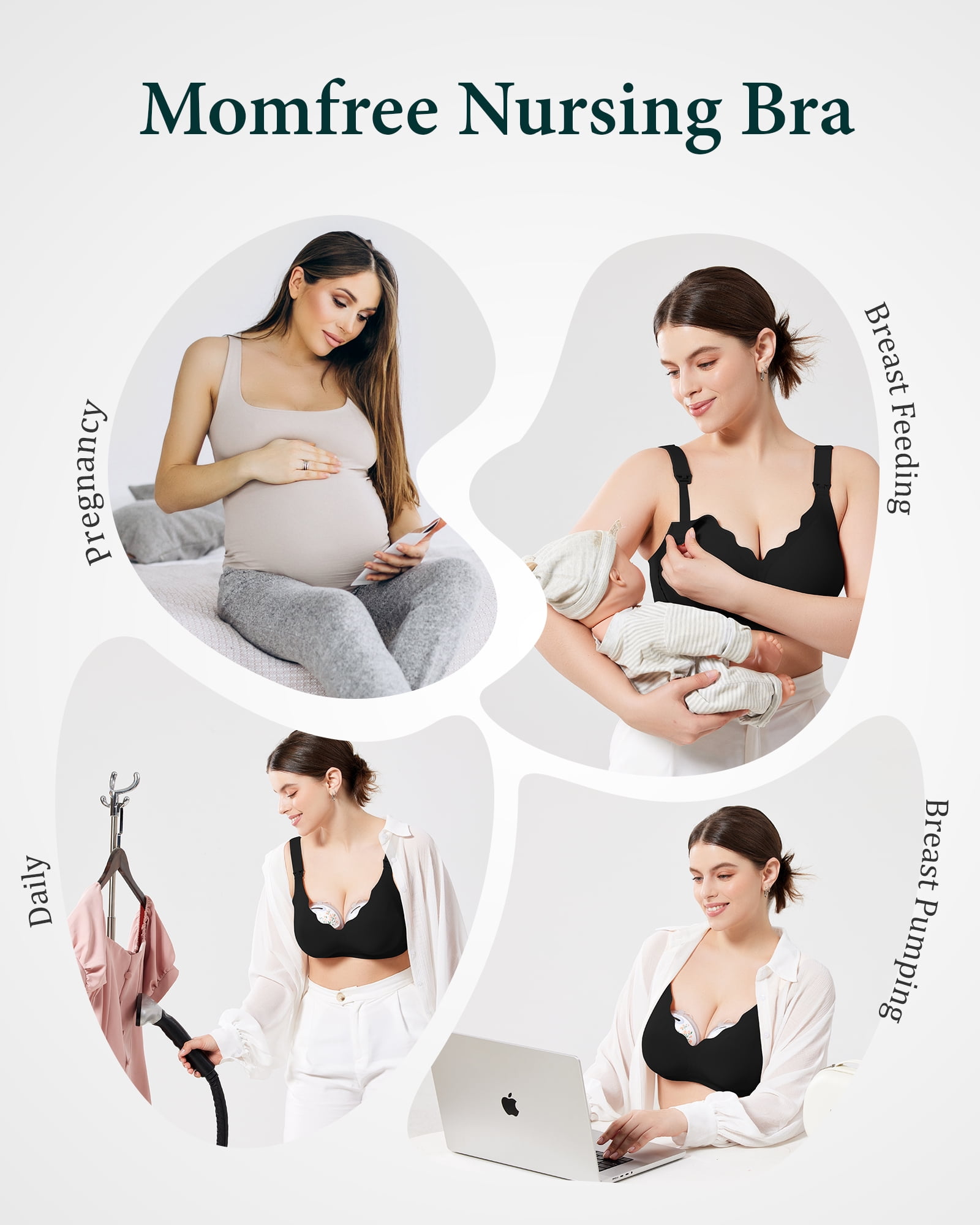 Momfree Nursing Bra, Seamless Maternity Bra with Jelly Strip Support, Buttery Soft Fabric for Breastfeeding