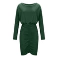 thumbnail image 7 of Fesfesfes Women Dress Temperament Solid Color Long Sleeves V-Neck Irregular Ruffled Dress, 7 of 7