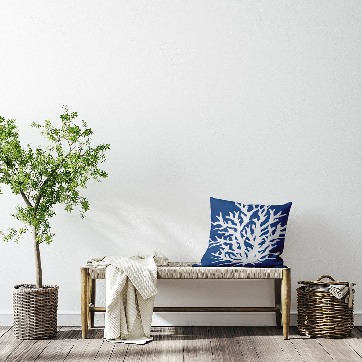 Simply Daisy 26-inch Square Big Seaweed Polyester Indoor Pillow, Nautical Navy Qty 1