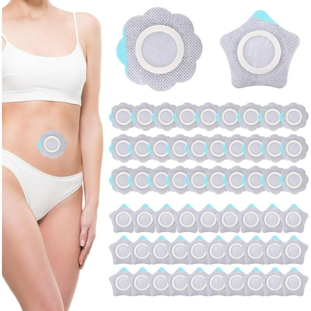 60 Pcs Patch Bouton de Ventre à l'Huile de Ricin, Couvre Bouton de Ventre Auto-Adhésif Très Absorbant et Anti-Fuite Pack de Coussinets d'Huile de Ricin (Étoile+fleur)