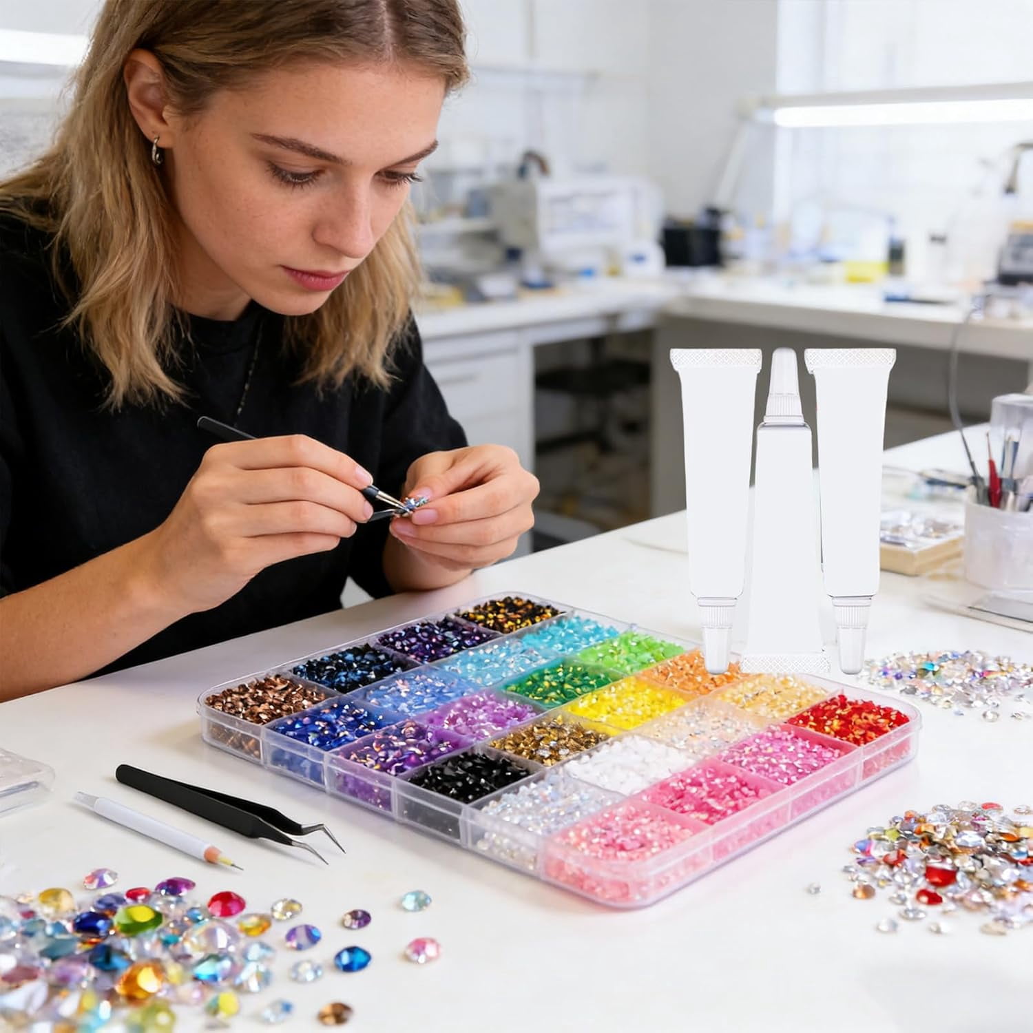 Resin Jelly Rhinestones Kit for Bedazzling, 3 Pcs Adhesive & Tools, Multicolor Assorted Shapes for Clothing, Crafts, DIY Jewelry Making