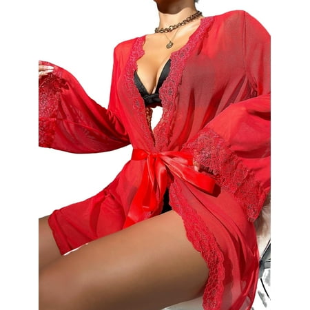 

Women s Robes Red Sexy Plain Deep V Neck null Long Sleeve