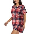 thumbnail image 2 of Naloa Heart Plaid Women's Short-Sleeved Pajama Set, Loungewear, Summer pajamas, Breathable Cozy - Large, 2 of 9