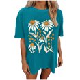 thumbnail image 2 of GaThRRgYP Womens Blouses under $10,Plus Size Tops for Women Dressy,Women's Fashion Summer Round Neck Drop Sleeves Leisure Short Sleeve Printing Blue S, 2 of 7
