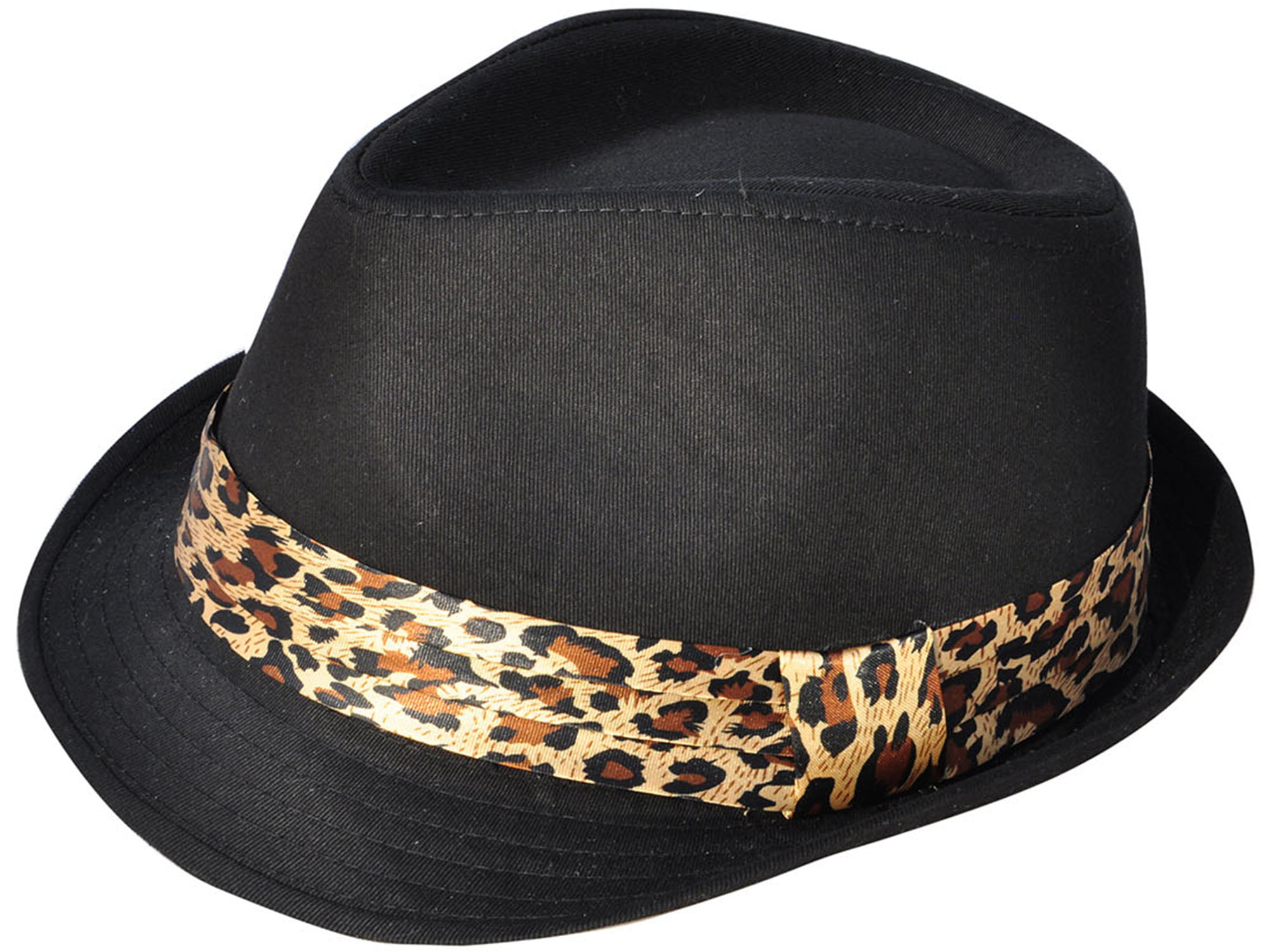 Simplicity Adult Feather Trilby Wool Fedora Hats, Black/Leopard Pattern Ban...