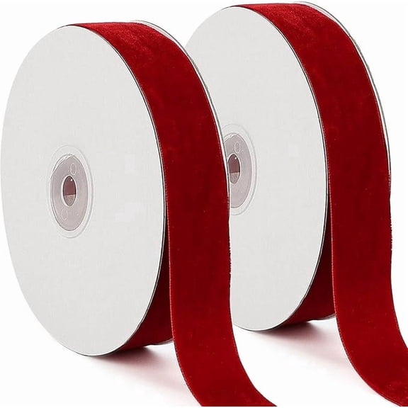 OFEFE Red Velvet Ribbon 1 Inch x 72 Yards (2 Rolls) - Premium Single Faced Satin Ribbon for Gift Wrapping, Christmas Tree Decorations, Bow Making, Wreath Making and DIY Craft Projects