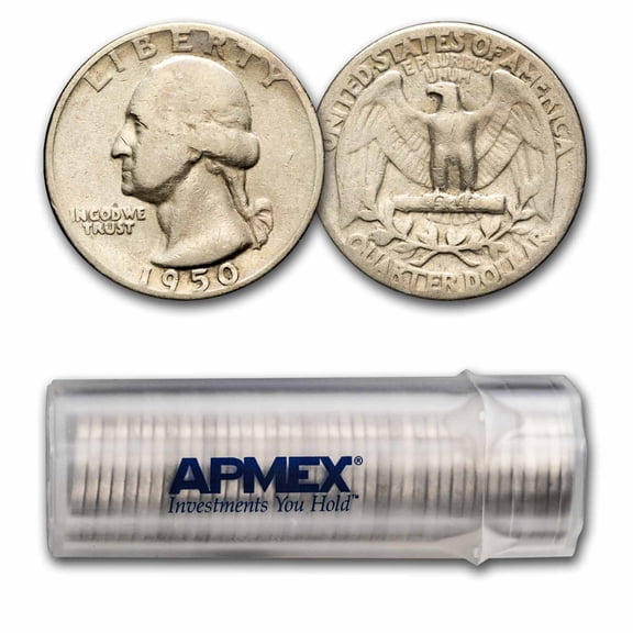 1950 Washington Quarter 40-Coin Roll Avg Circ