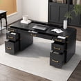thumbnail image 2 of 70"Classic And Traditional Executive Desk With Metal Edge Trim ,Writing Desk With 2 File Drawers,Usb Ports And Outlets,Desk With Hidden Compartment For Living Room,Home Office,Study Room,Black, 2 of 9