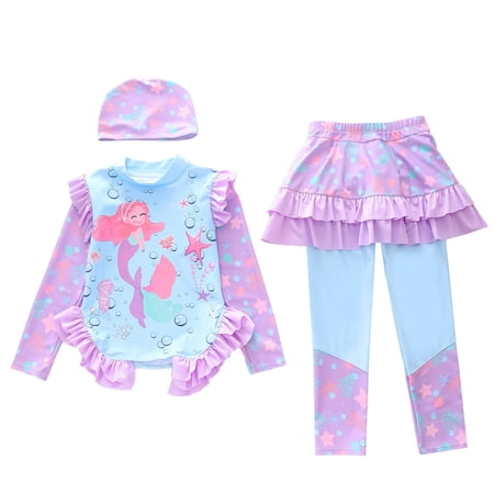 SHenli Girls Swimsuit Size 8Girls Swimsuit Size 8Girls Long Sleeve Swimwear Two Piece Rash Guard With Flounce Bottom Sun Protective Swim for Toddler Little Kid and Youth