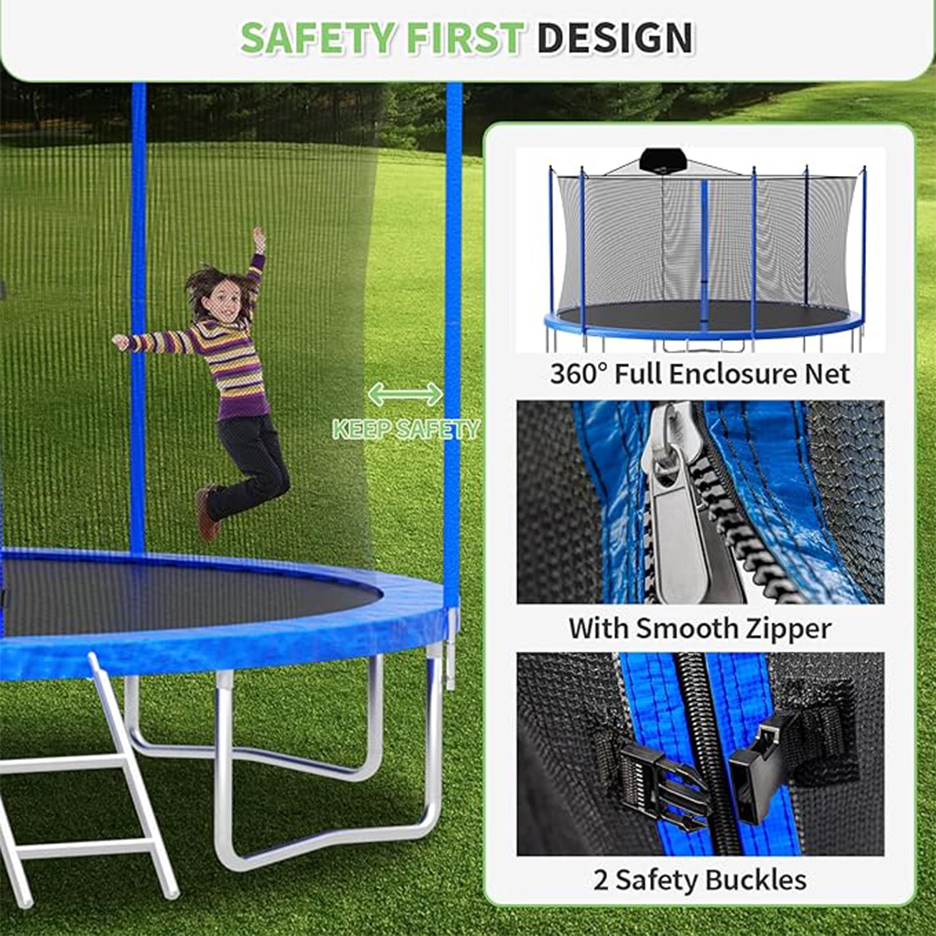 Biotree 12 FT Trampoline for Kids and Adults, Outdoor Trampoline with Basketball Hoop & Safety Enclosure Net,Large Load Capacity Heavy-Duty Jumping Trampoline for Boys and Girls