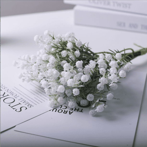 Xiao Hua 12 flores artificiales Babysbreath, flores falsas, flores artificiales para decoración de bodas, blancas